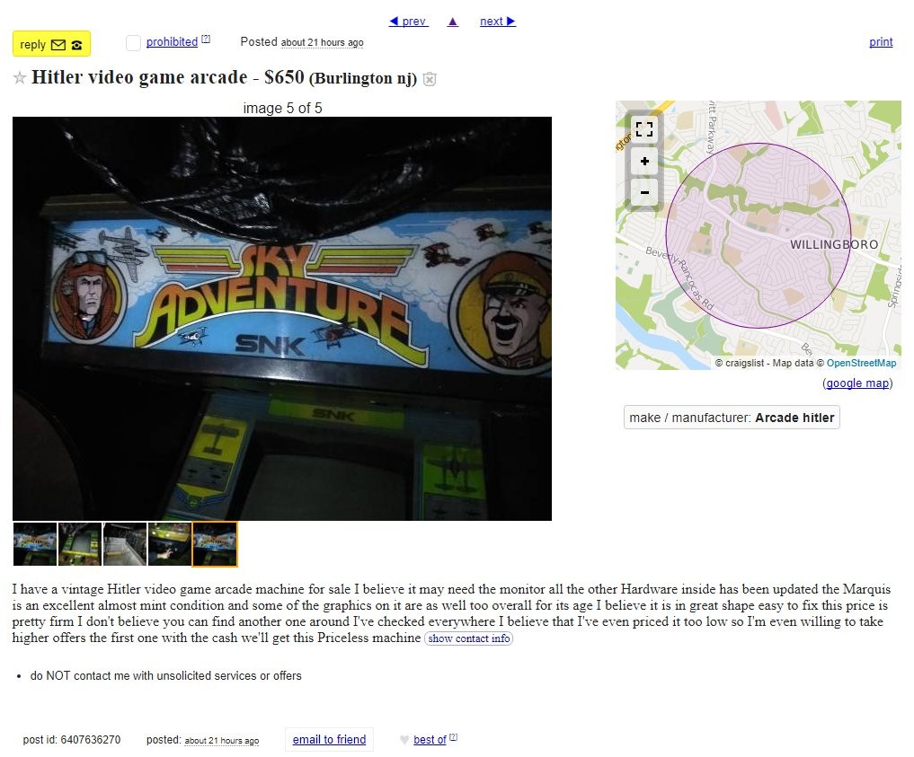 Priceless Hitler video game arcade on CL ! | Museum of the Game Forums